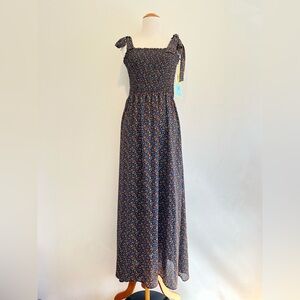 NWT CeCe Moroccan Havana fiesta ditsy floral smocked maxi dress tie shoulder S